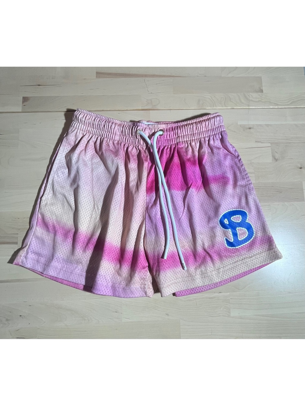 BKTSQD "Bucket Squad" Mesh Basketball Shorts - Pink/White Gradient (Size Medium)
